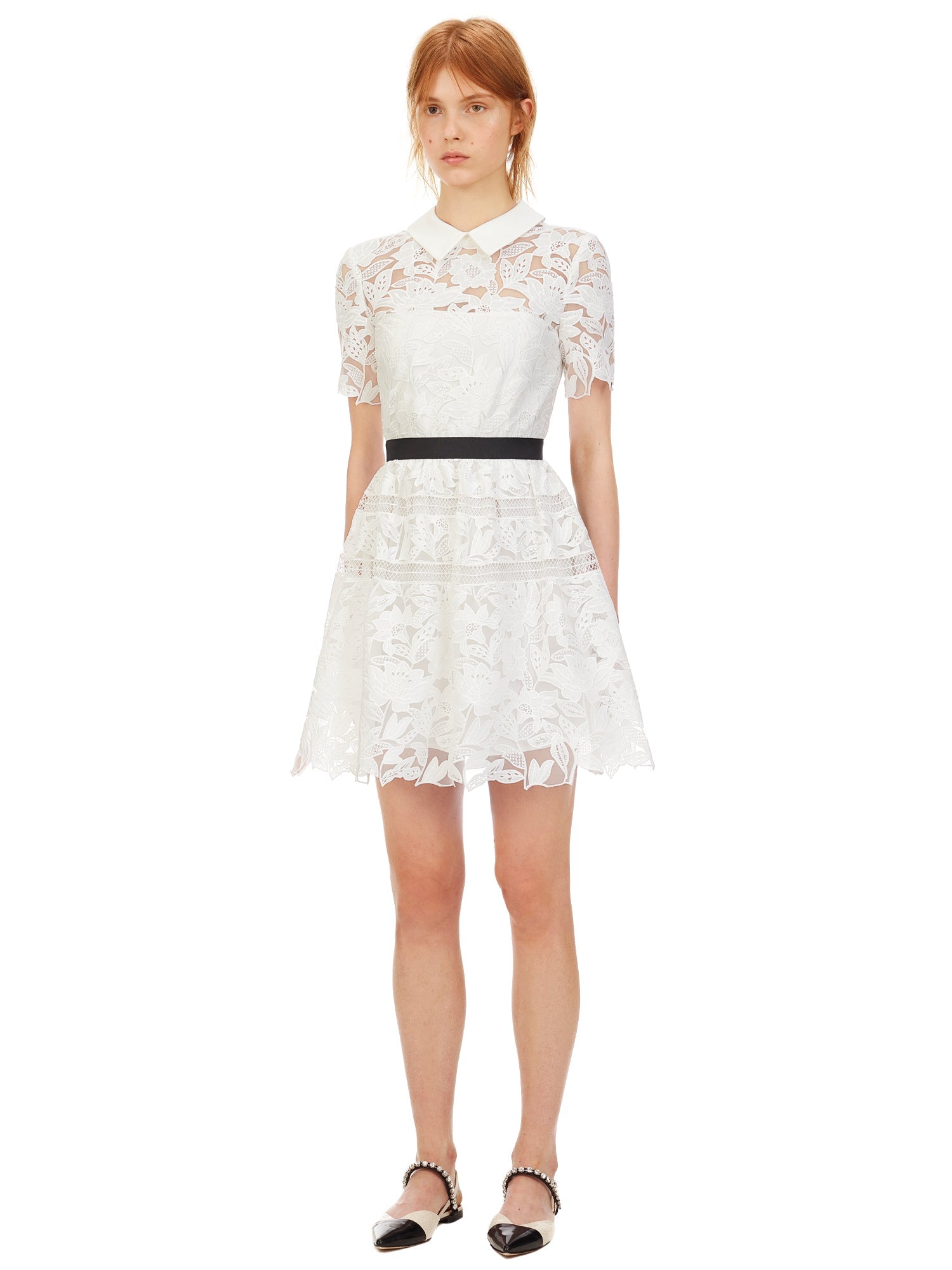 White Leaf Guipure Mini Dress