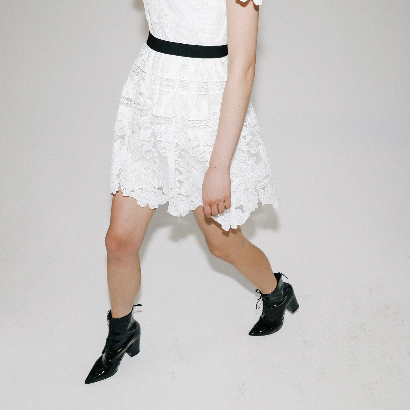 White Leaf Guipure Mini Dress