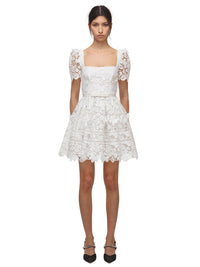 White Guipure Floral Lace Mini Dress