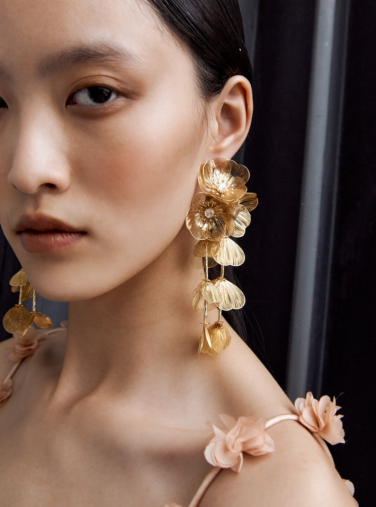 Gold Floral Earrings self portrait US