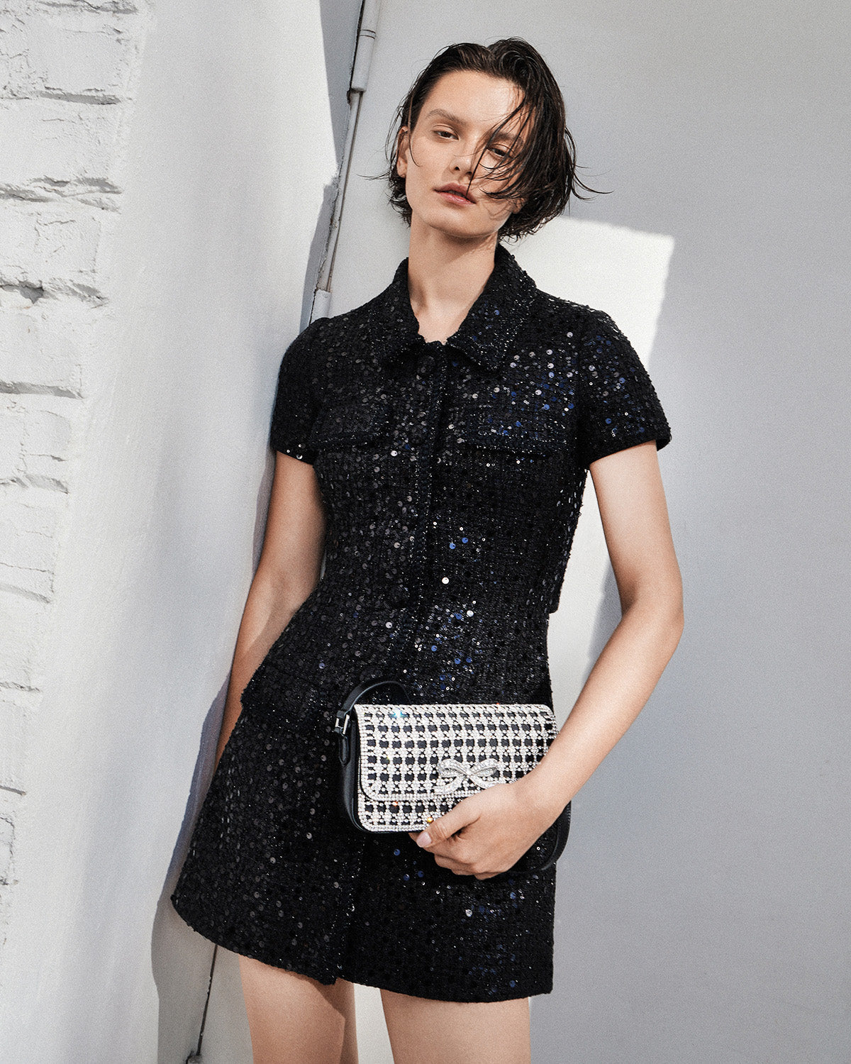 Black Sequin Boucle Mini Dress self-portrait-US Black Sequin Boucle Mini Dress self-portrait-US
