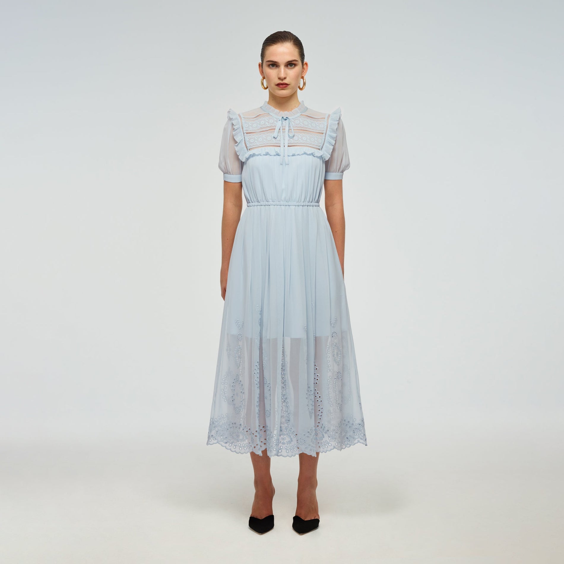 Blue Broderie Chiffon Dress