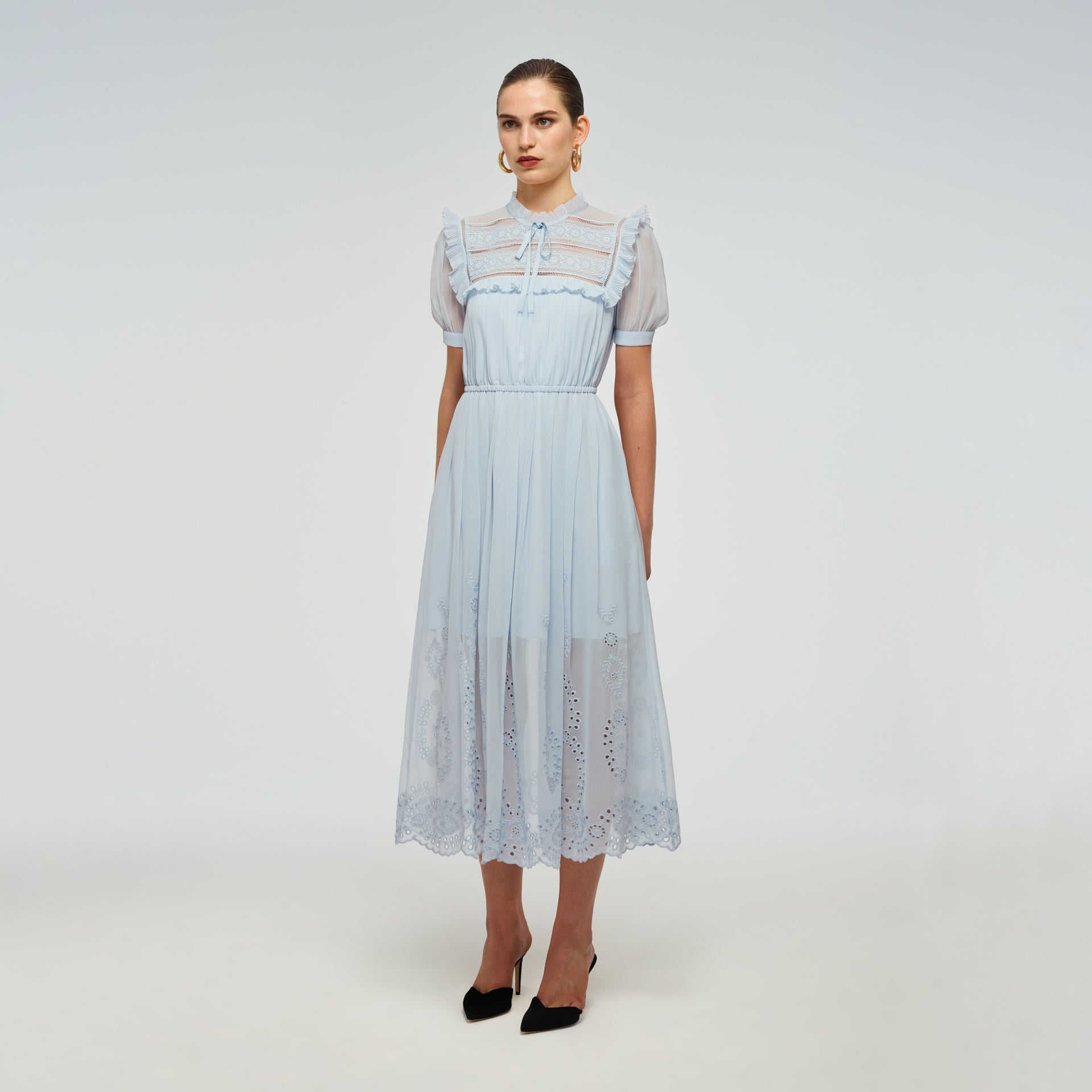 Blue Broderie Chiffon Dress