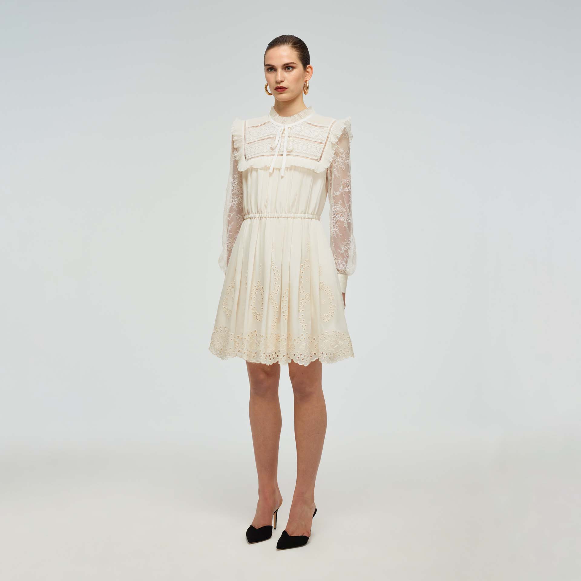 Ivory Broderie Chiffon Dress