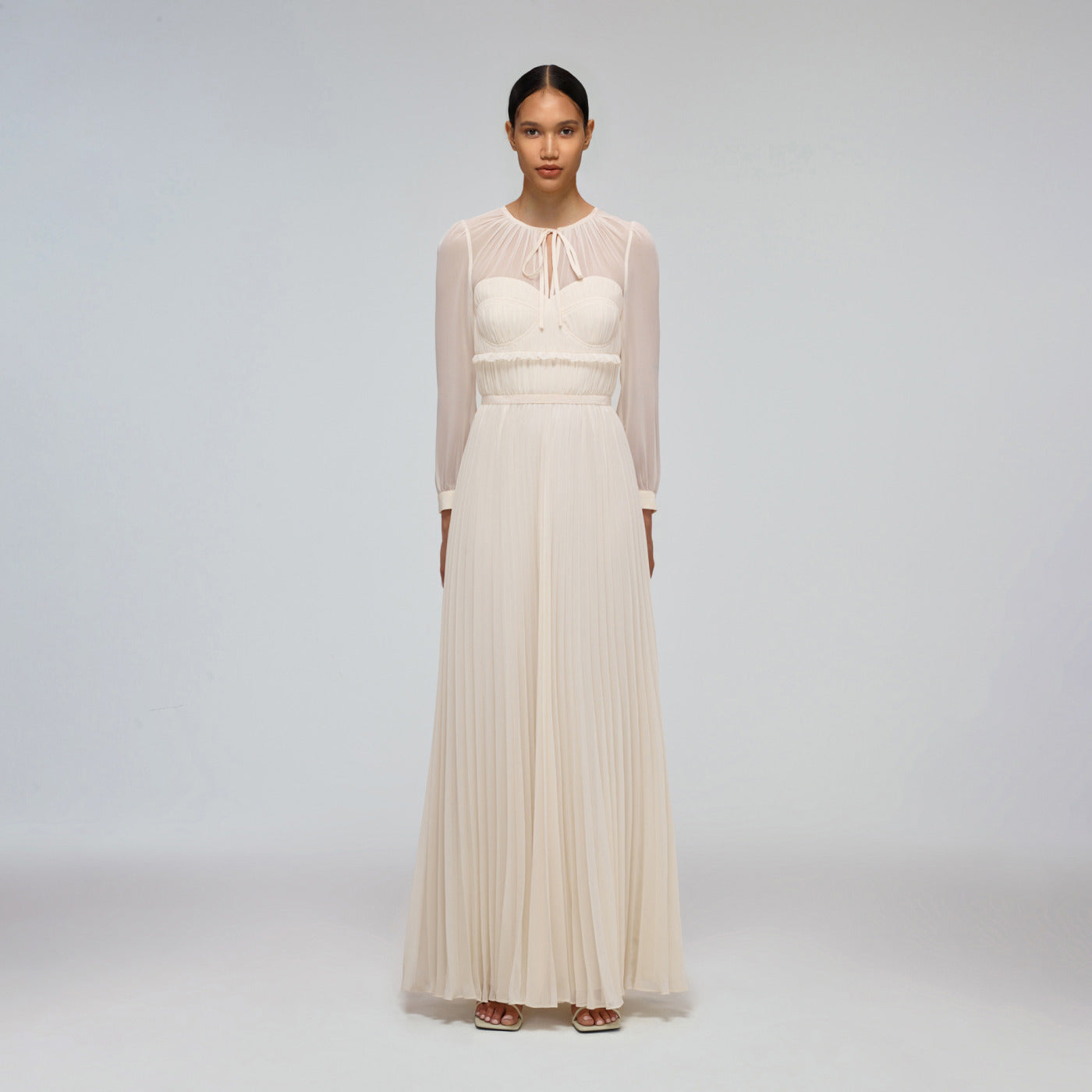 Ivory Chiffon Pleated Maxi Dress