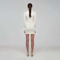 Ivory Inserted Lace Ribbed Knit Buttoned Dress