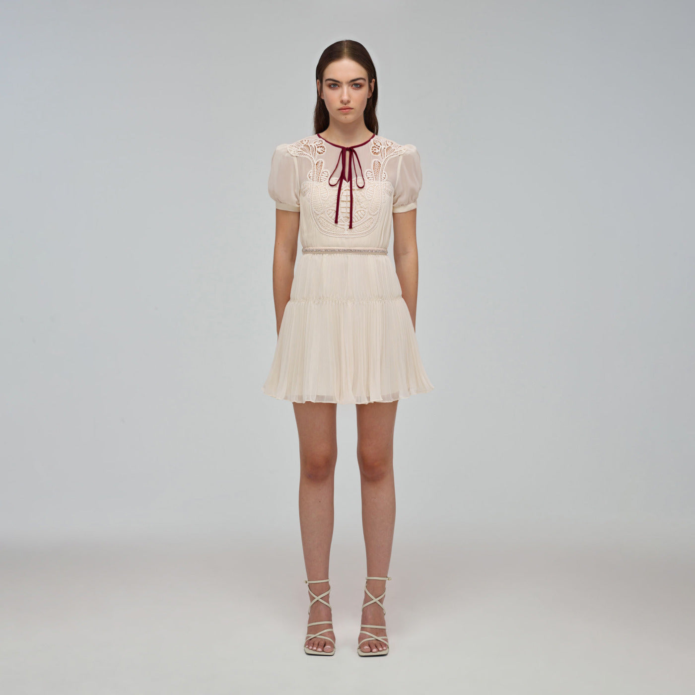 Ivory Macrame Lace Chiffon Mini Dress