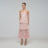 Floral Print Chiffon Tiered Midi Dress