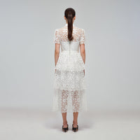 White Guipure Lace Tiered Midi Dress