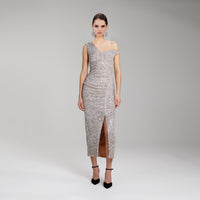 Sequin Gathered Asymmetric Midi Dress