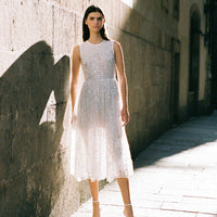 White Beaded Sequin Midi Dress