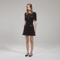 Black Lurex Contrast Trim Mini Dress