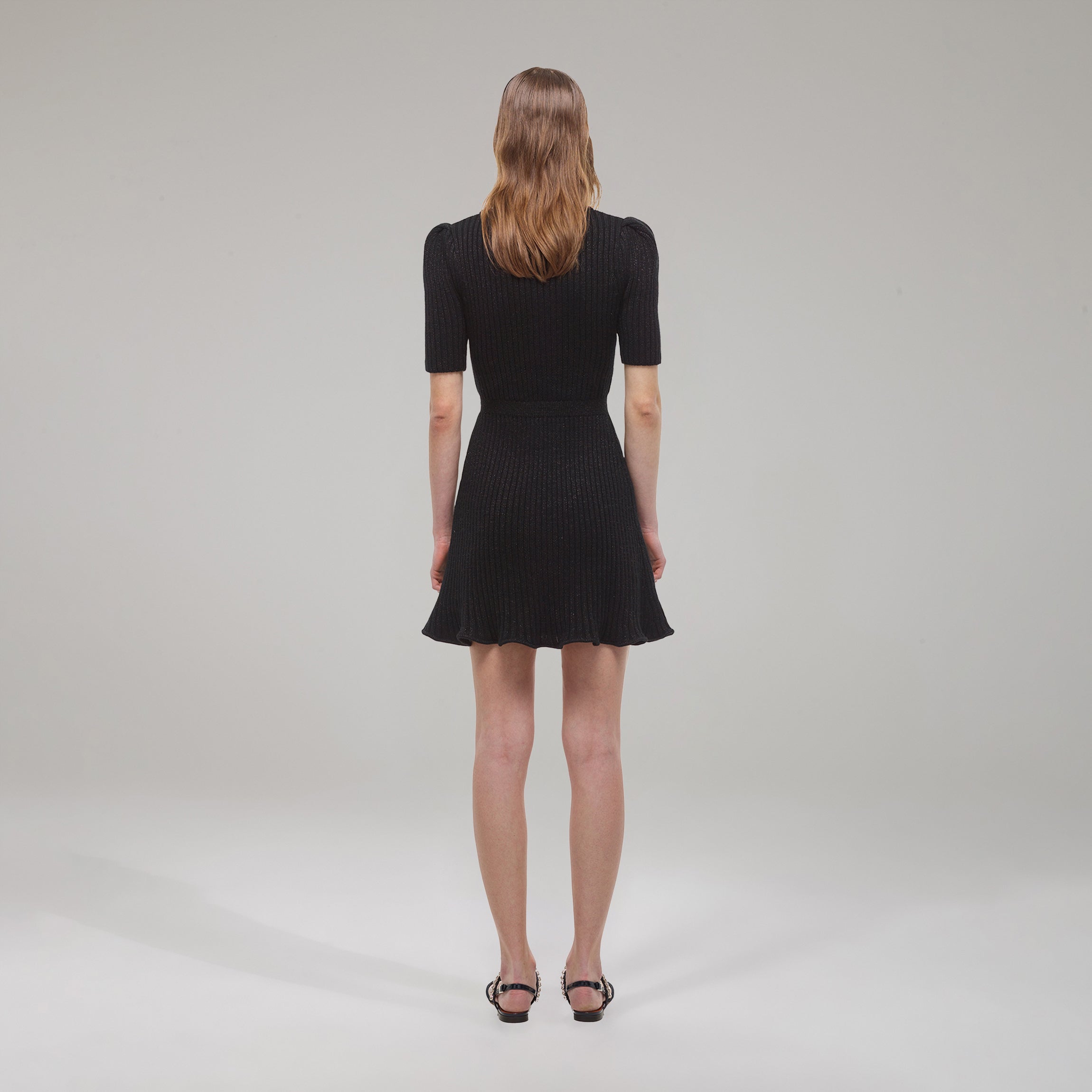 Black Lurex Contrast Trim Mini Dress