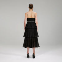 Black Chiffon Tiered Midi Dress