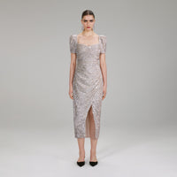 Silver Sequin Midi Dress