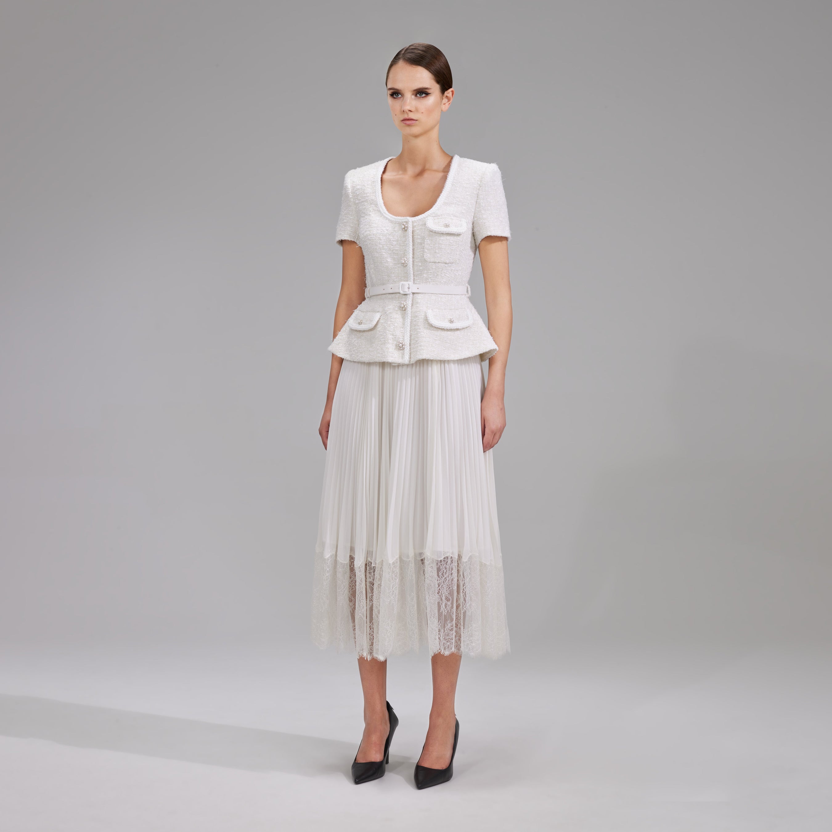 Cream Boucle Tailored Midi Dress