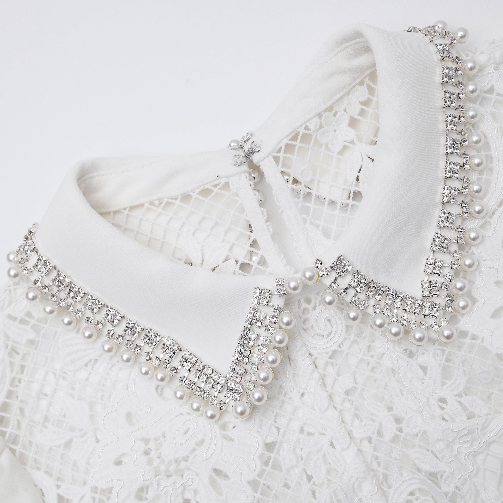 White Lace Diamante Collar Midi Dress