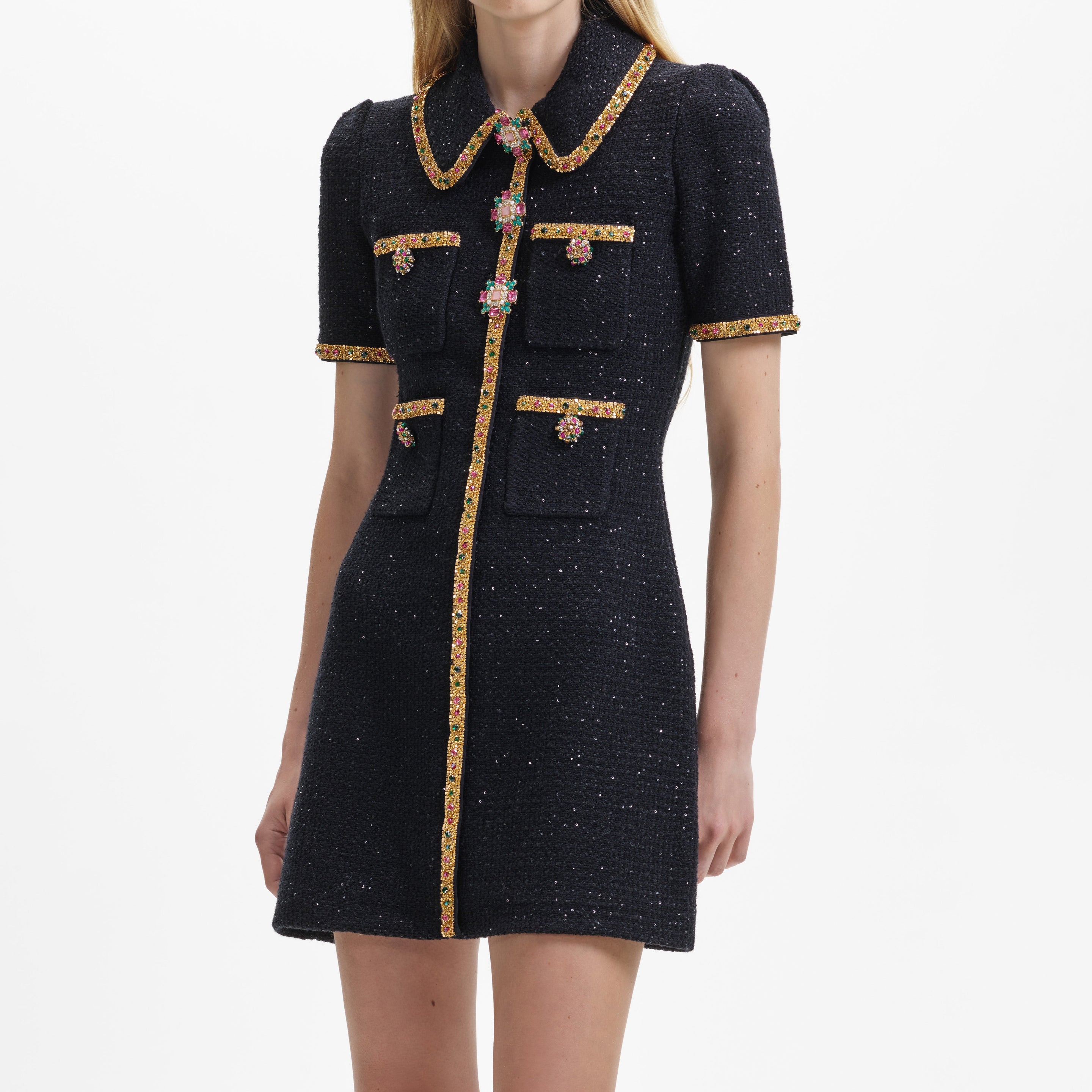 Sequin Embellished Knit self-portrait-US Black – Mini Dress
