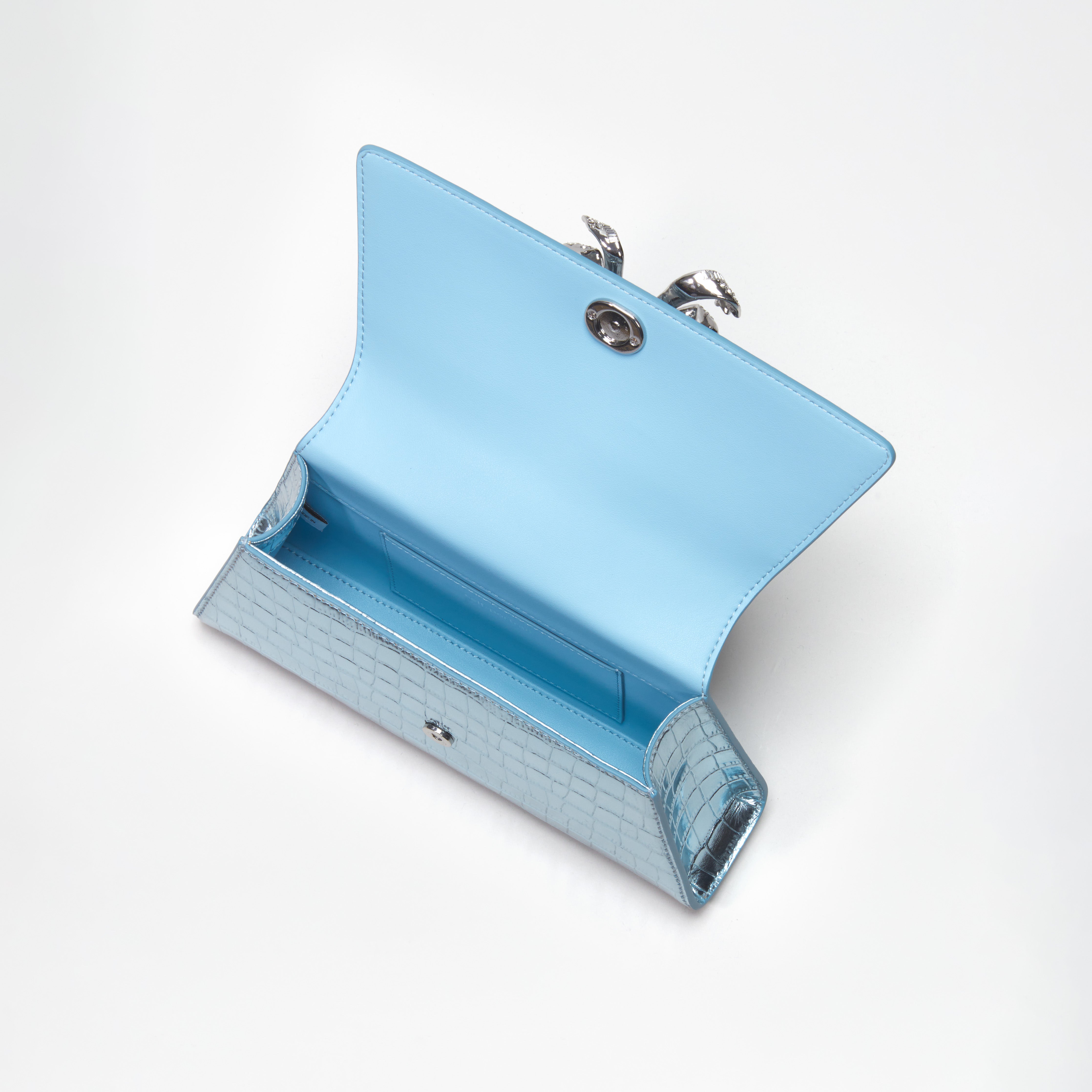 Blue Metallic Bow Mini Shoulder Bag – self-portrait-US