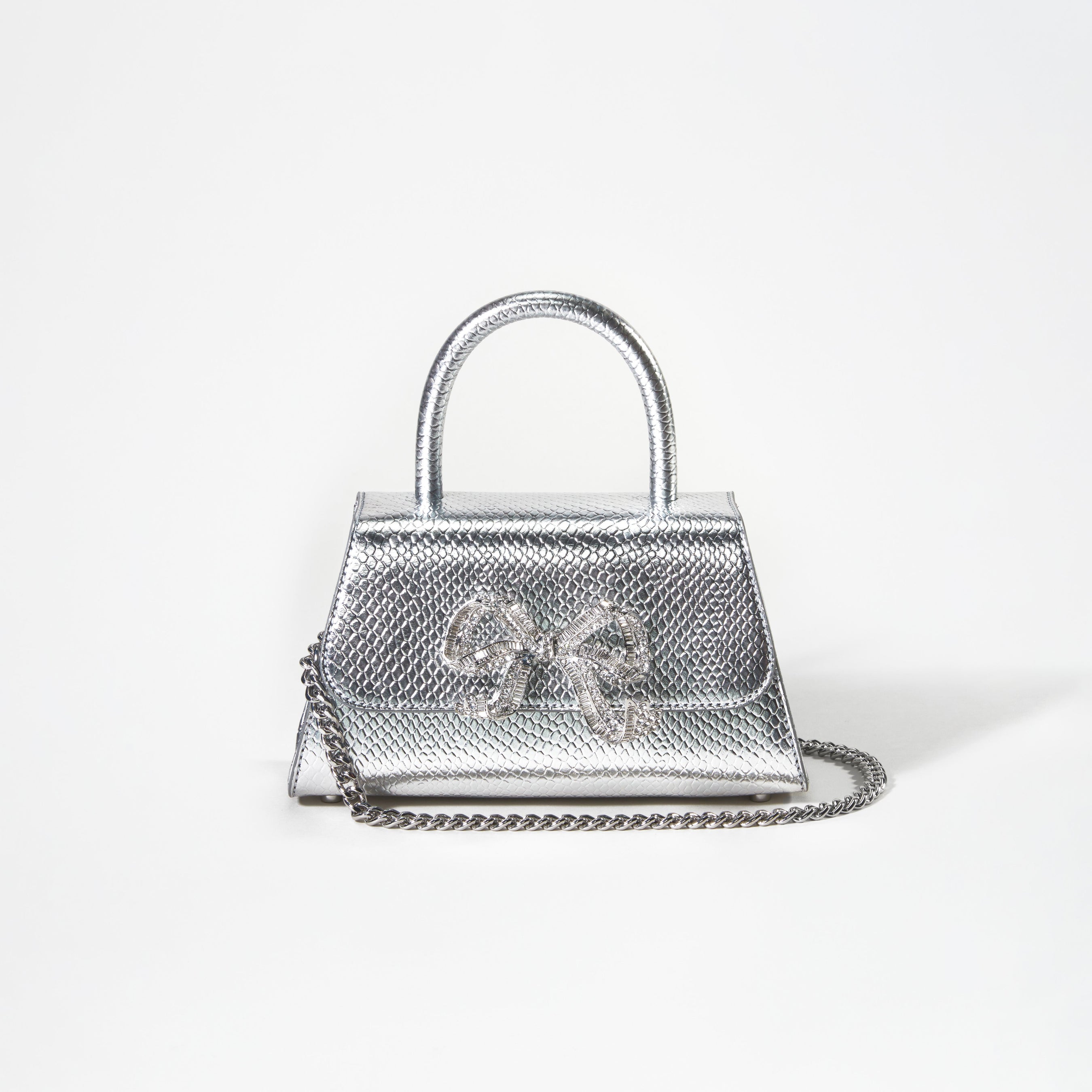 Silver Python Diamante Bow Mini Bag – self-portrait-US
