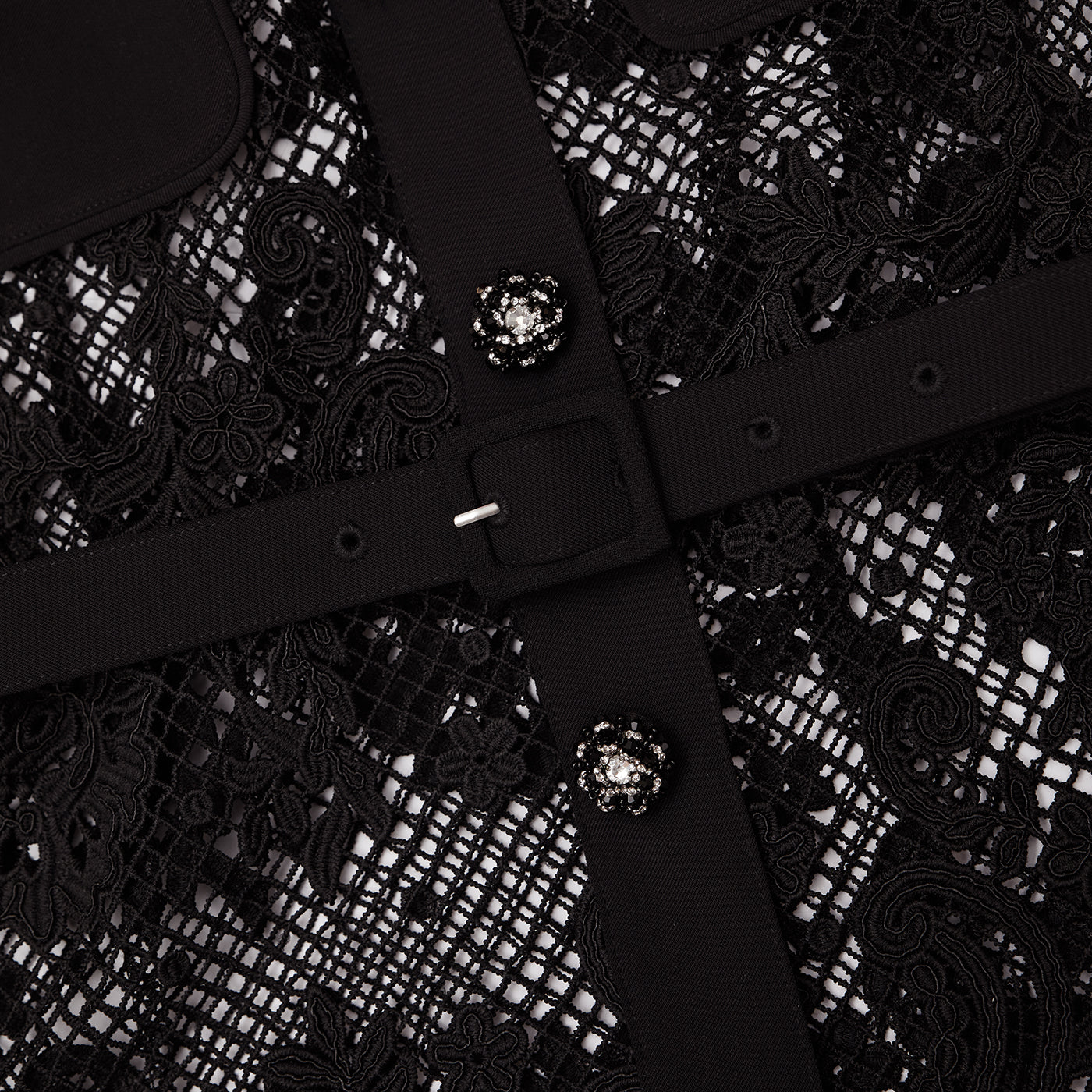 Black Lace Button Front Midi Dress – self-portrait-US