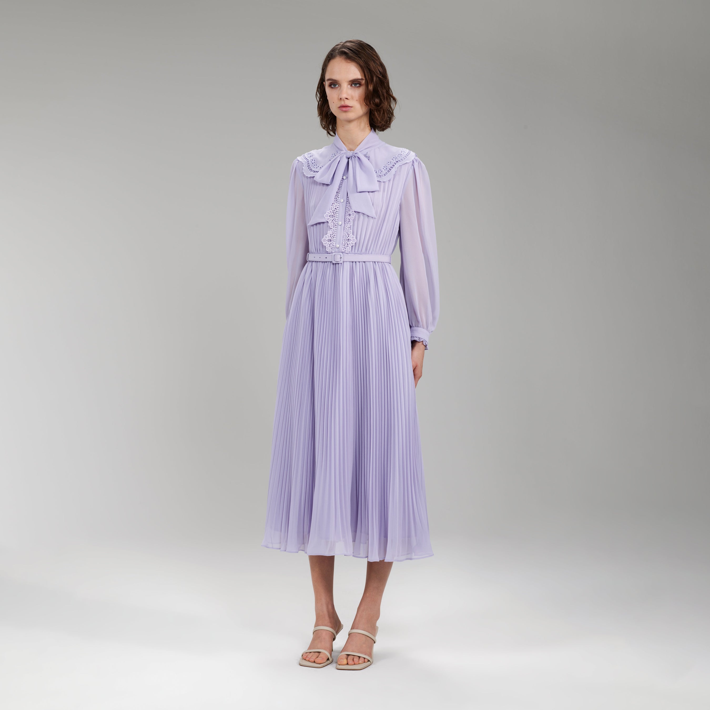 Lilac Broderie Collar Chiffon Midi Dress