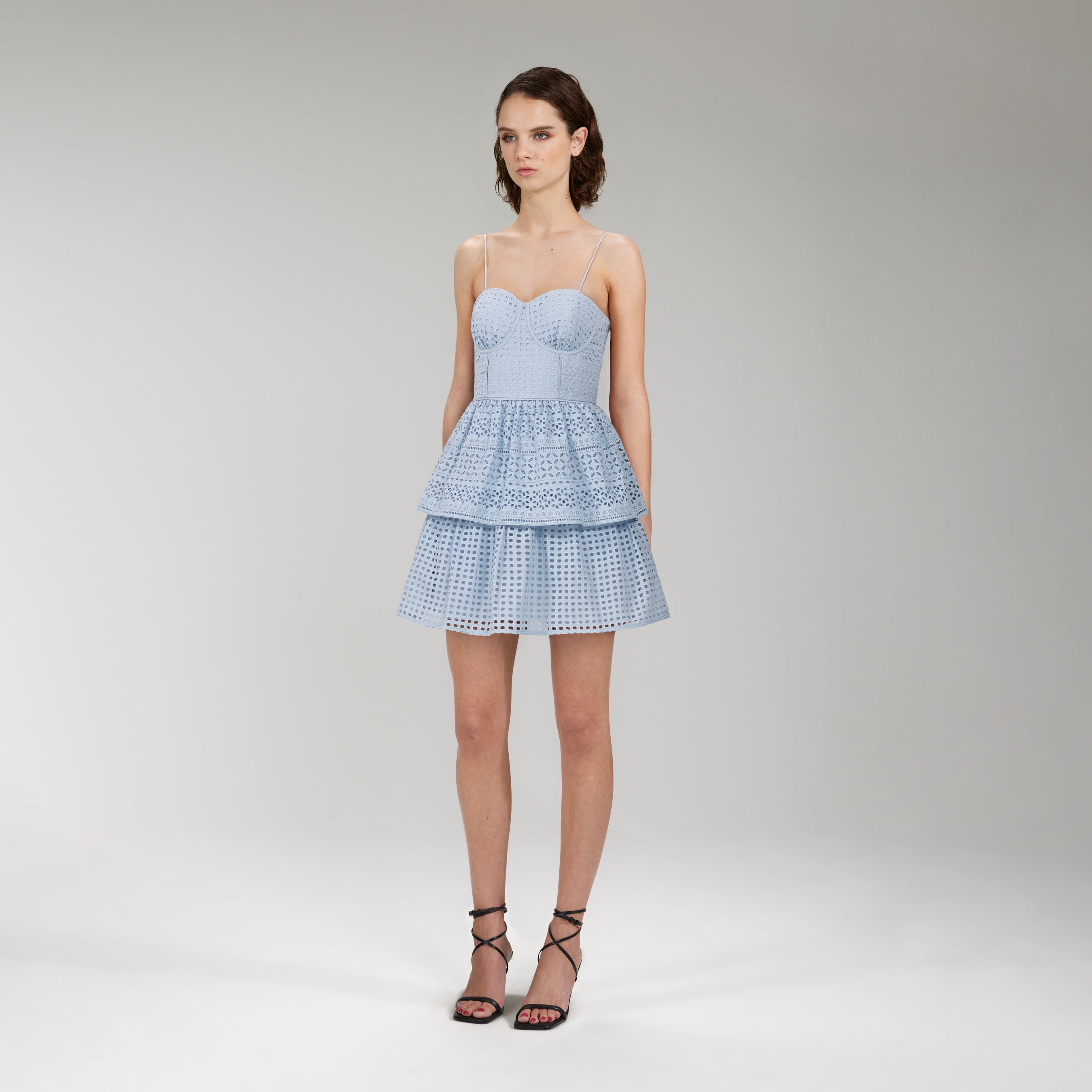 Light Blue Cotton Broderie Anglaise Mini Dress