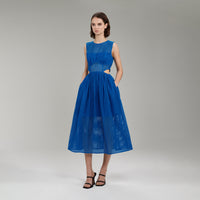 Bright Blue Cotton Broderie Anglaise Midi Dress
