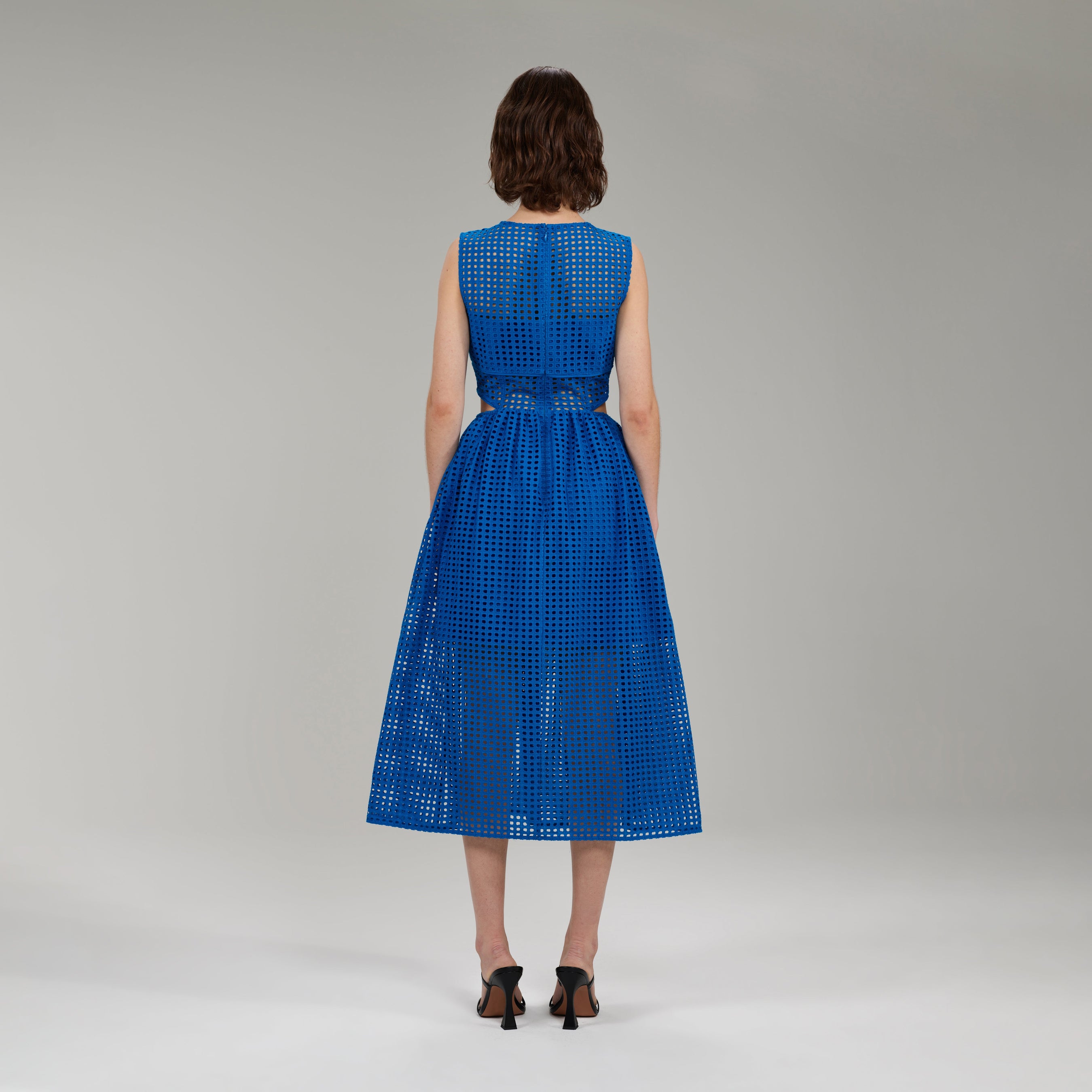 Bright Blue Cotton Broderie Anglaise Midi Dress