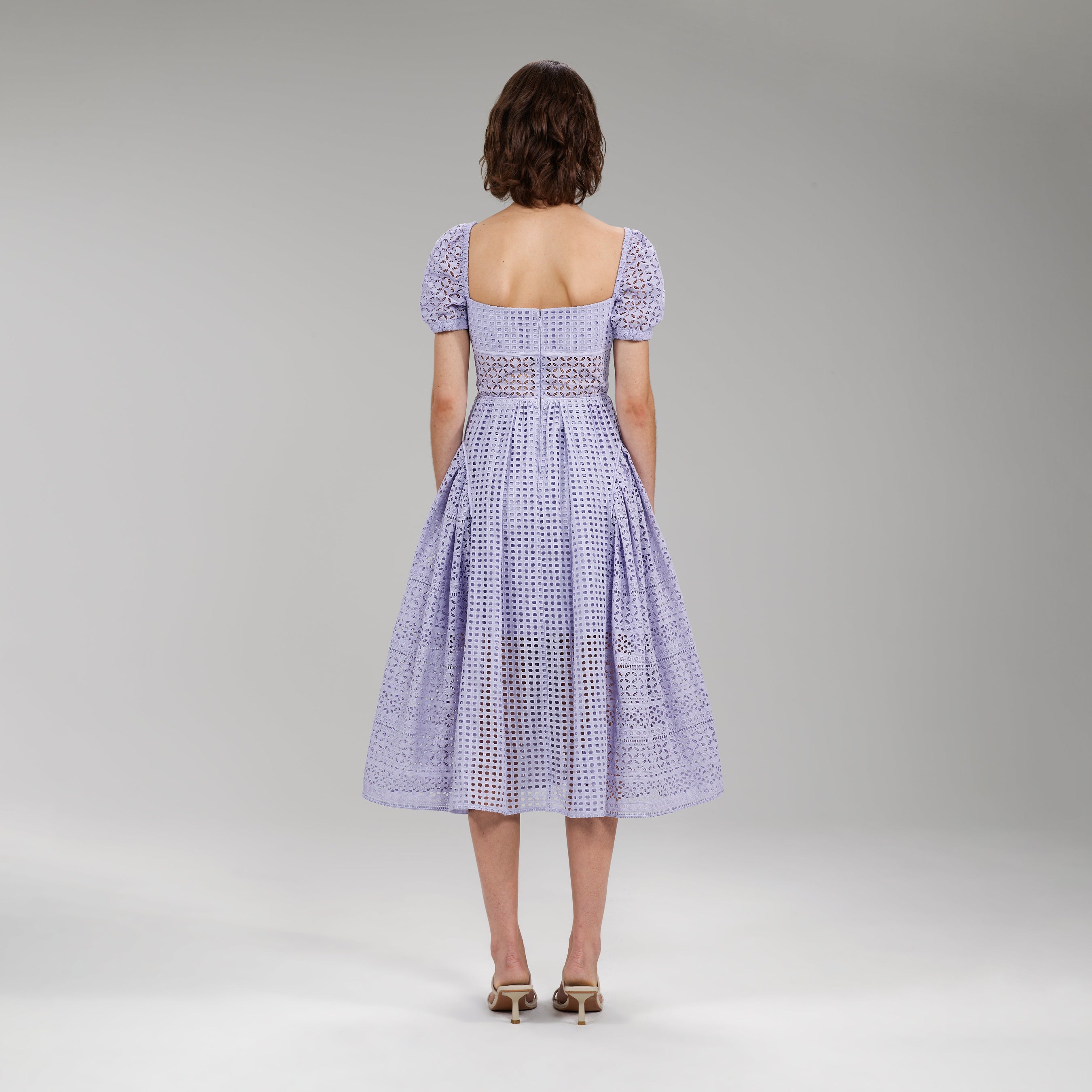 Lilac Cotton Broderie Anglaise Midi Dress
