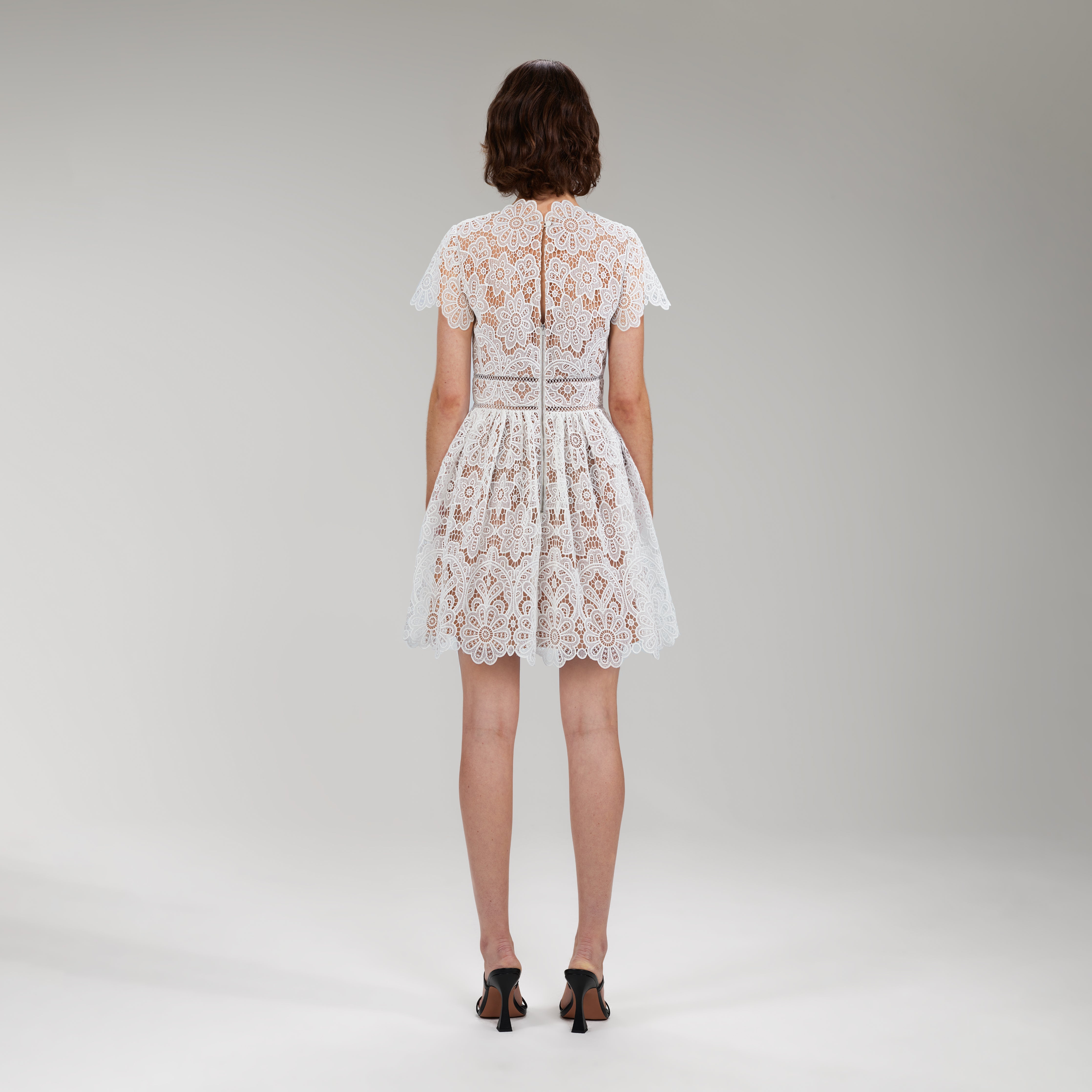 White Floral Guipure Lace Mini Dress – self-portrait-US