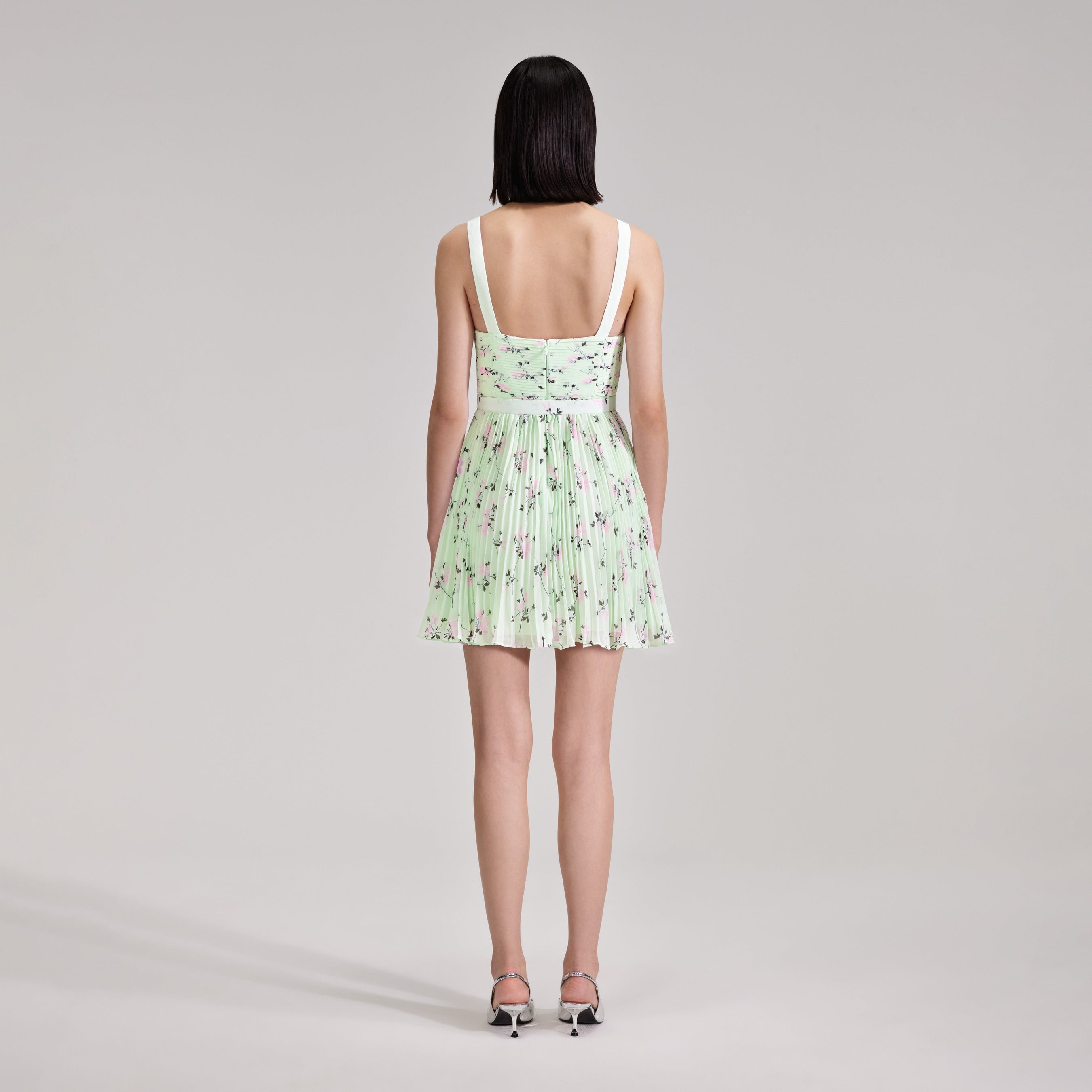 Green Floral Print Mini Dress