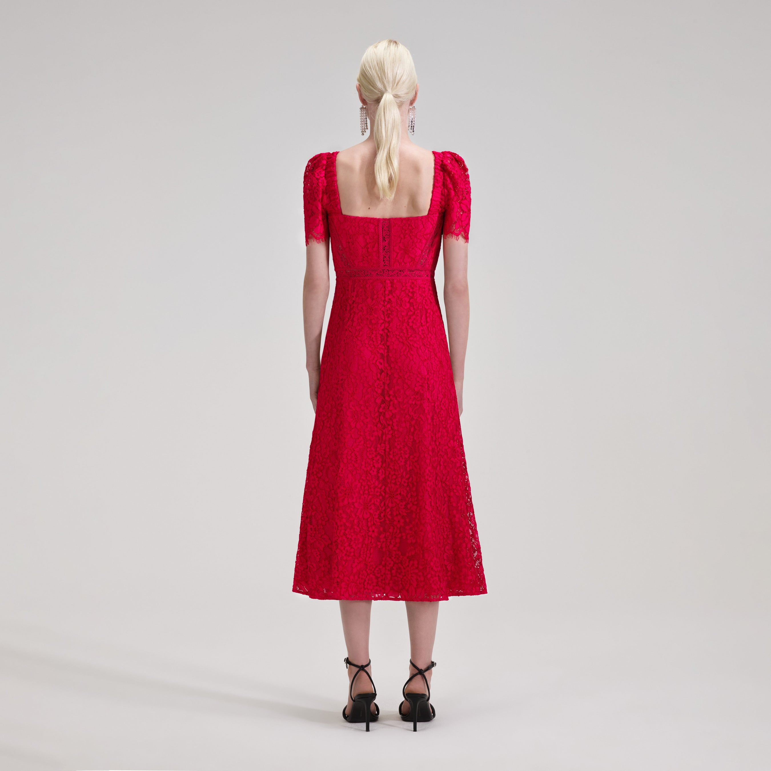Red Lace Classic Midi Dress