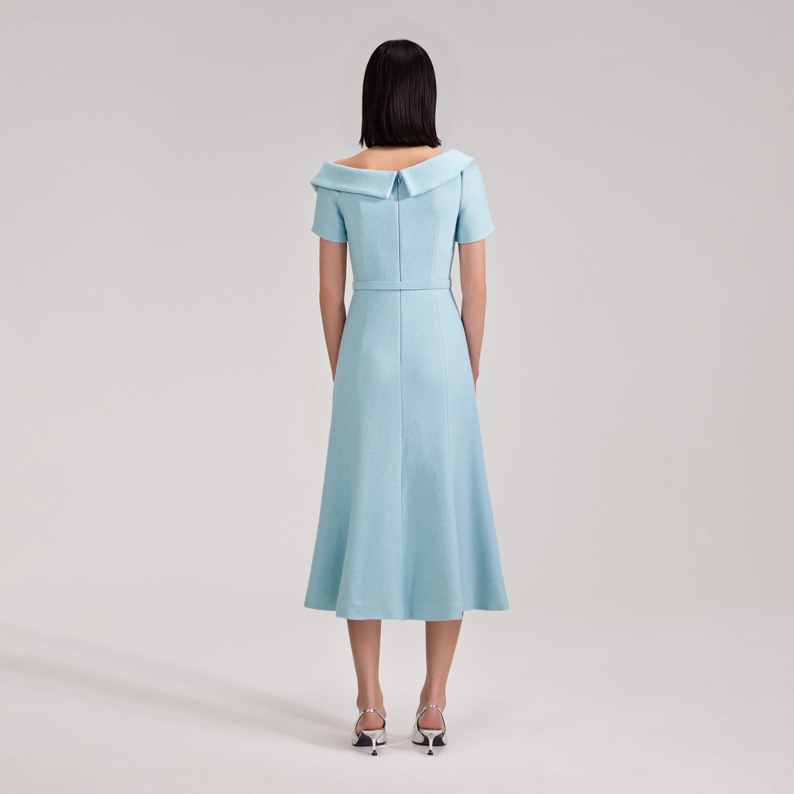 Blue Textured Woven Midi Dress
