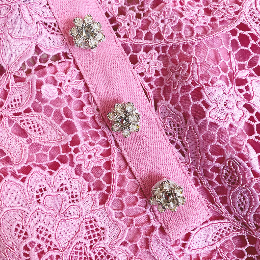 Pink Cord Lace Collar Mini Dress – self-portrait-US