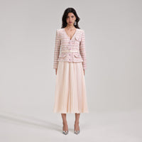 Pink Sequin Boucle Midi Dress