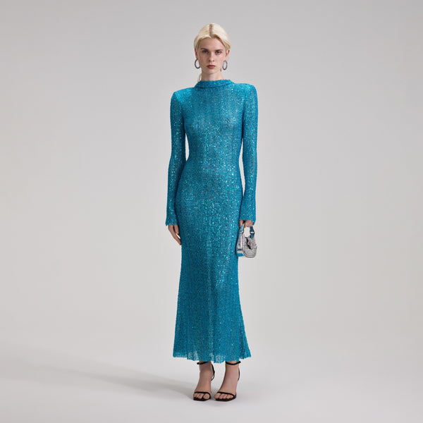 Blue Beaded Maxi Dress – self-portrait-US