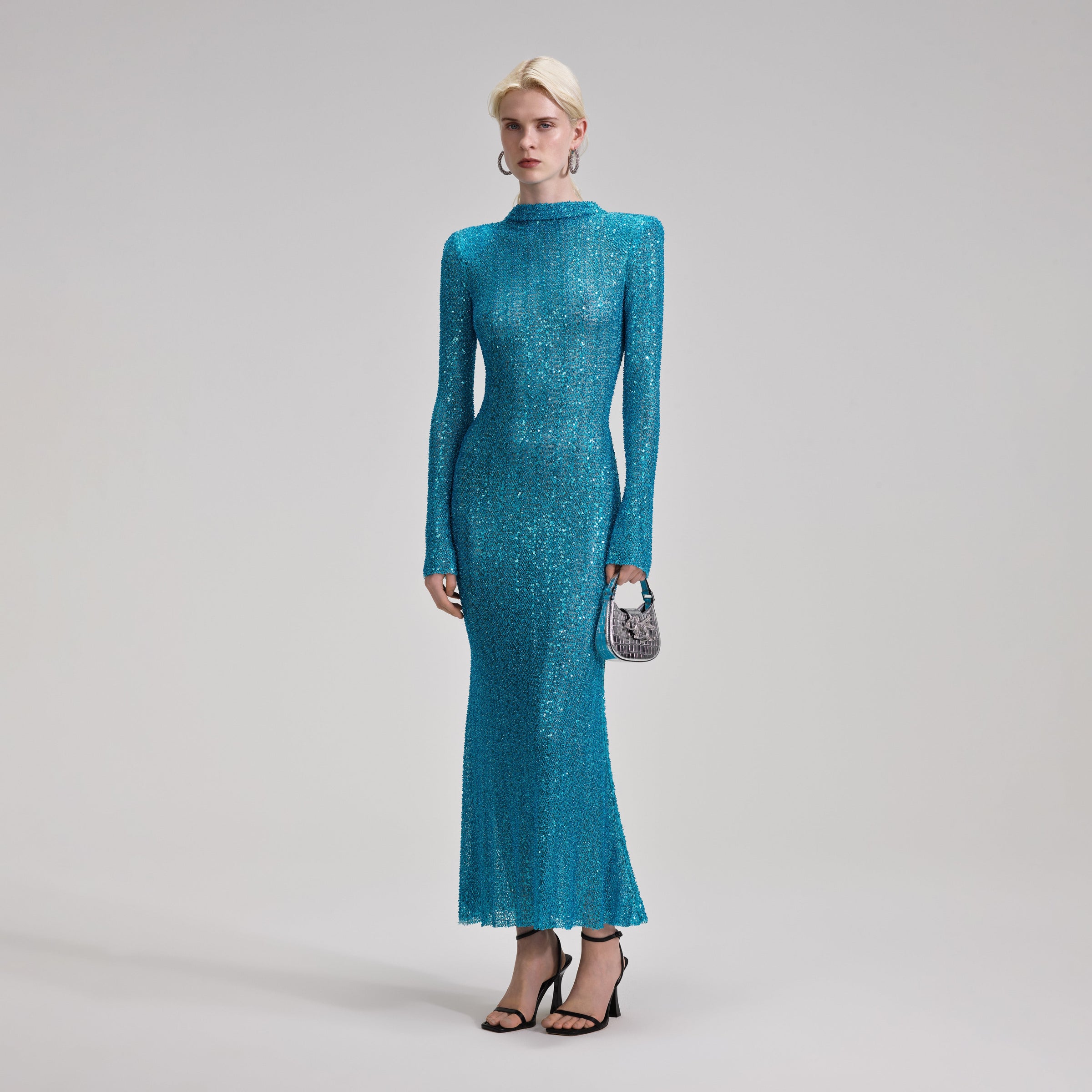 Blue Beaded Maxi Dress – self-portrait-US
