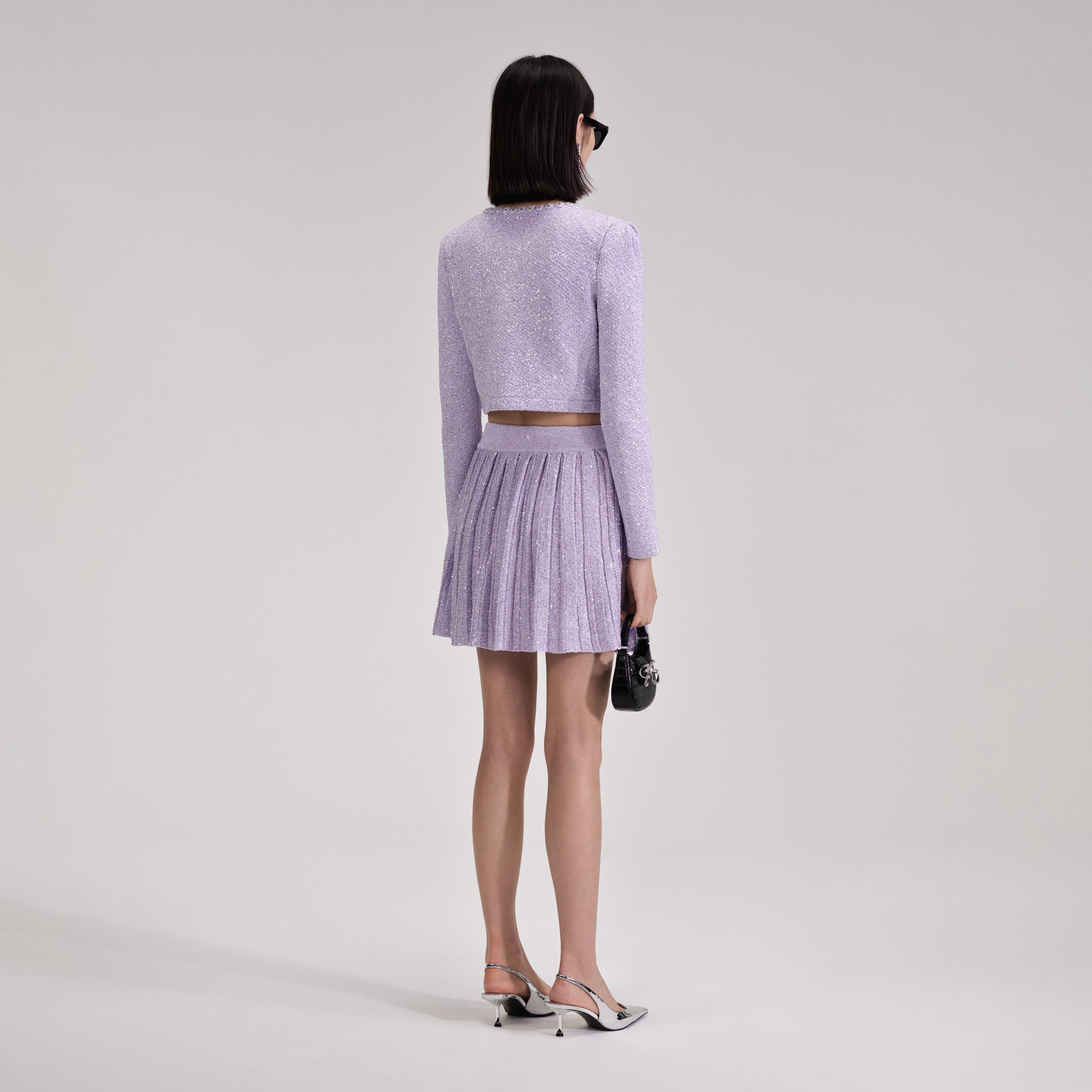 Lilac Sequin Pleated Knit Skirt