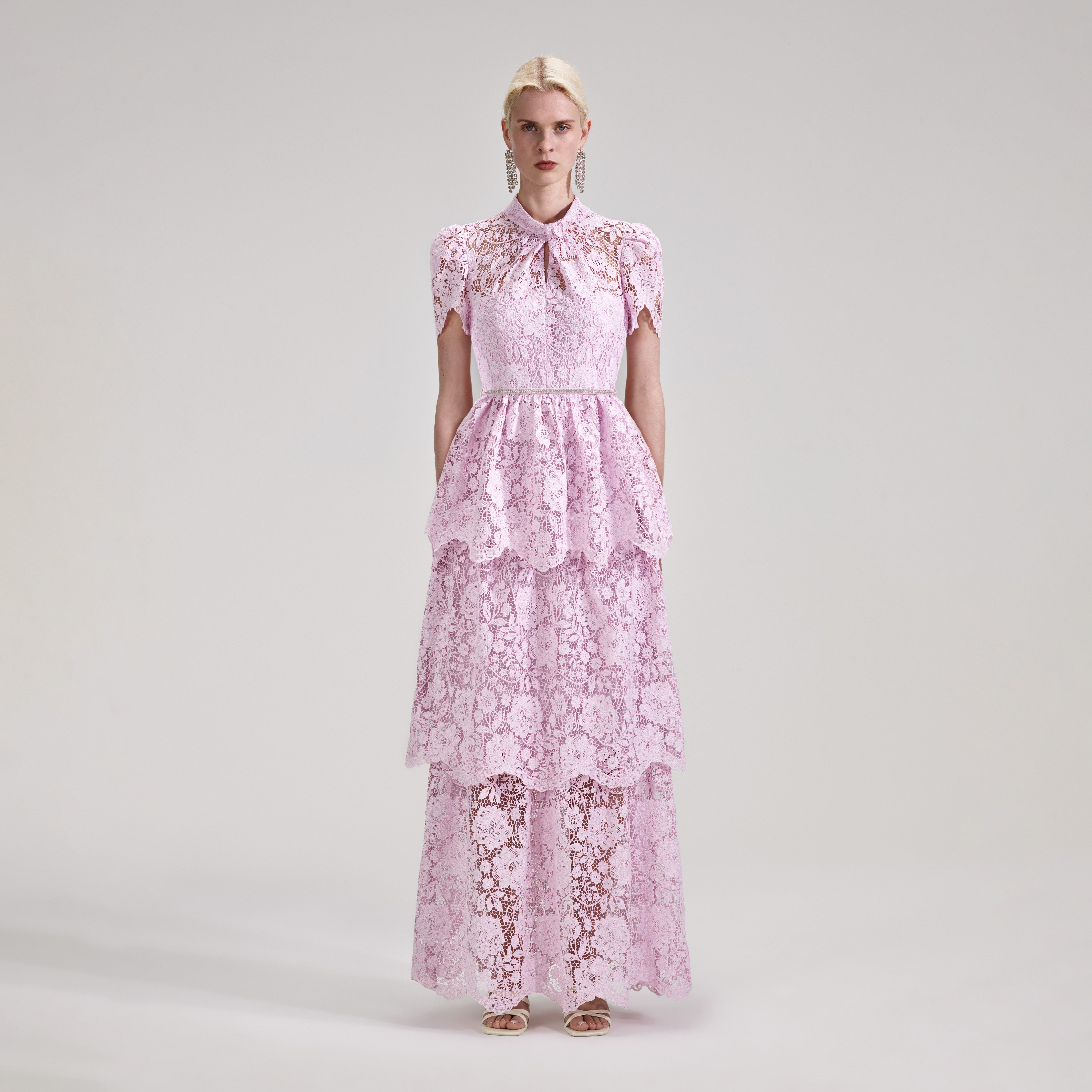 Pink Cord Lace Tiered Maxi Dress – self-portrait-US