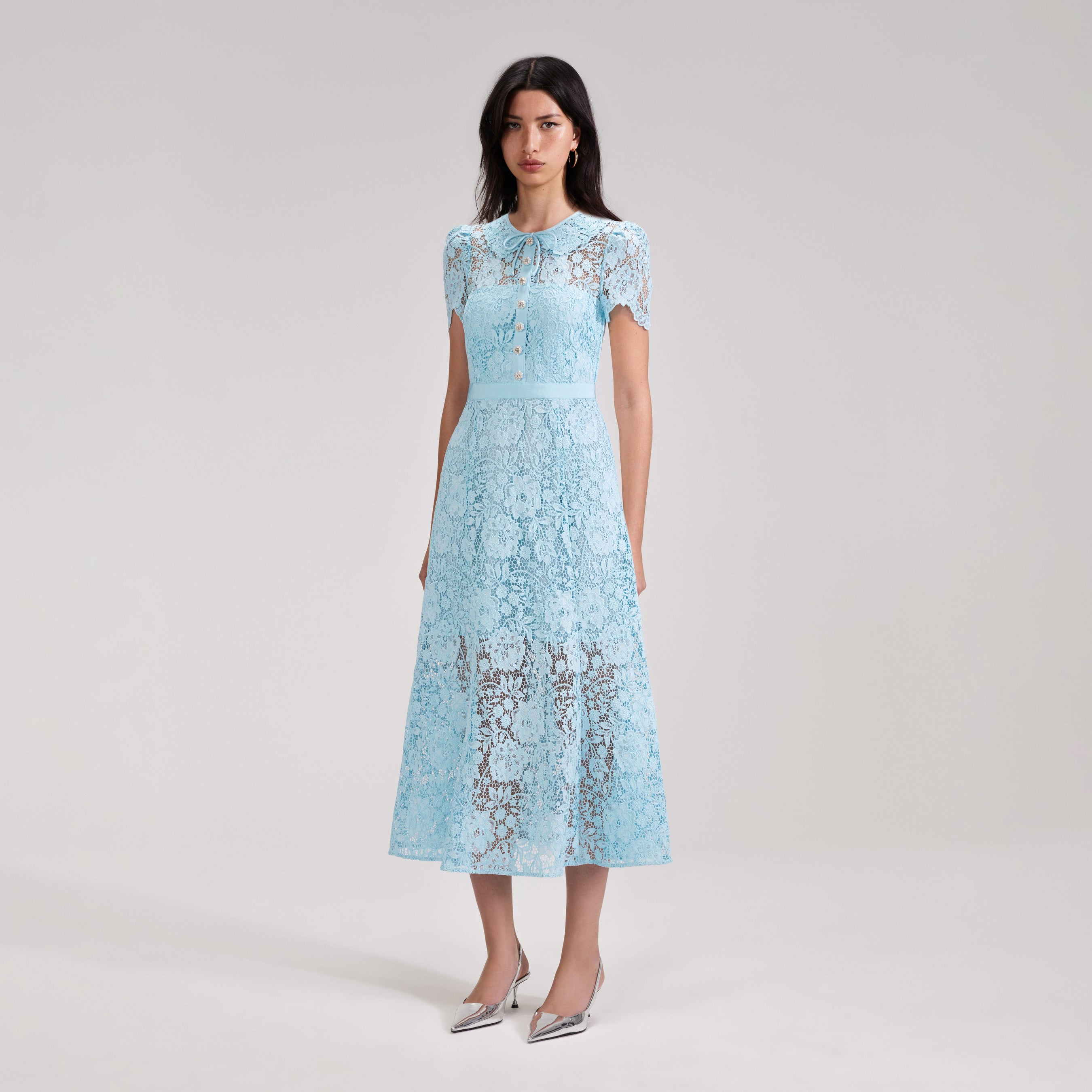 Pale Blue Cord Lace Midi Dress