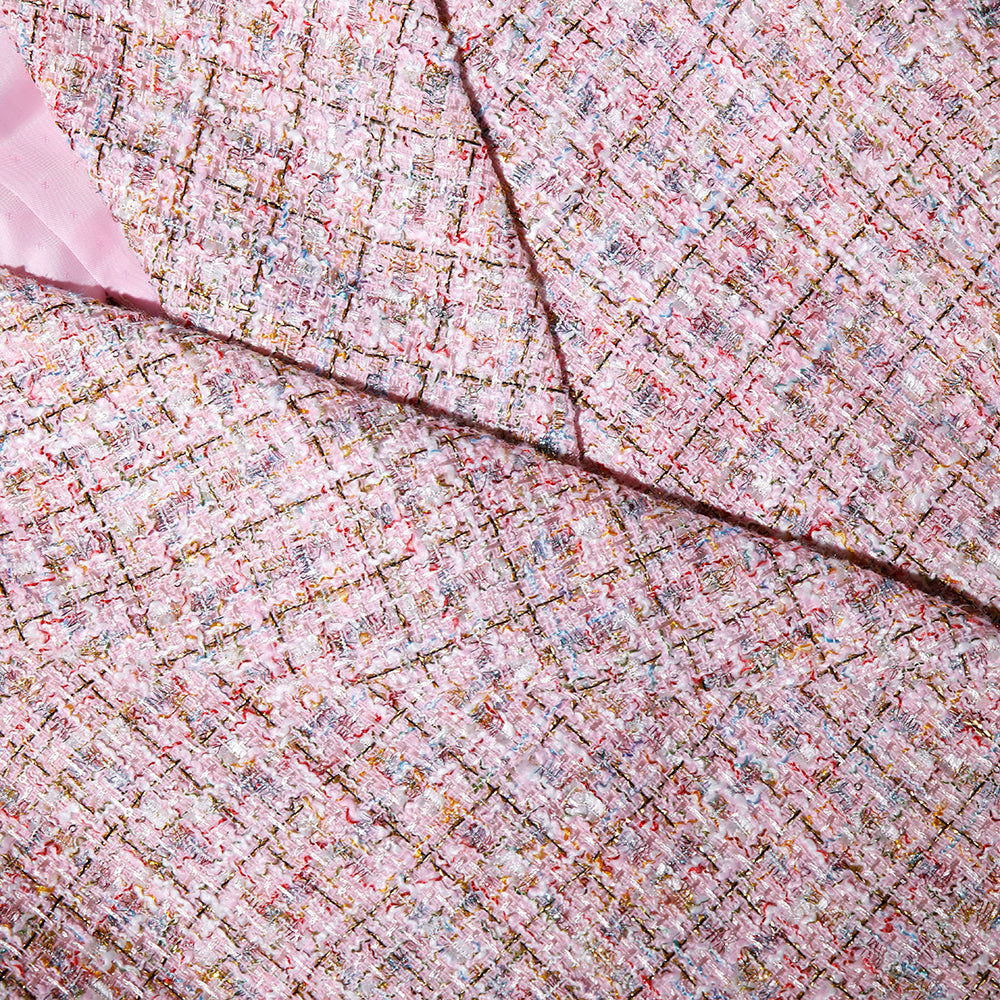 Pink V Neck Boucle Tailored Mini Dress