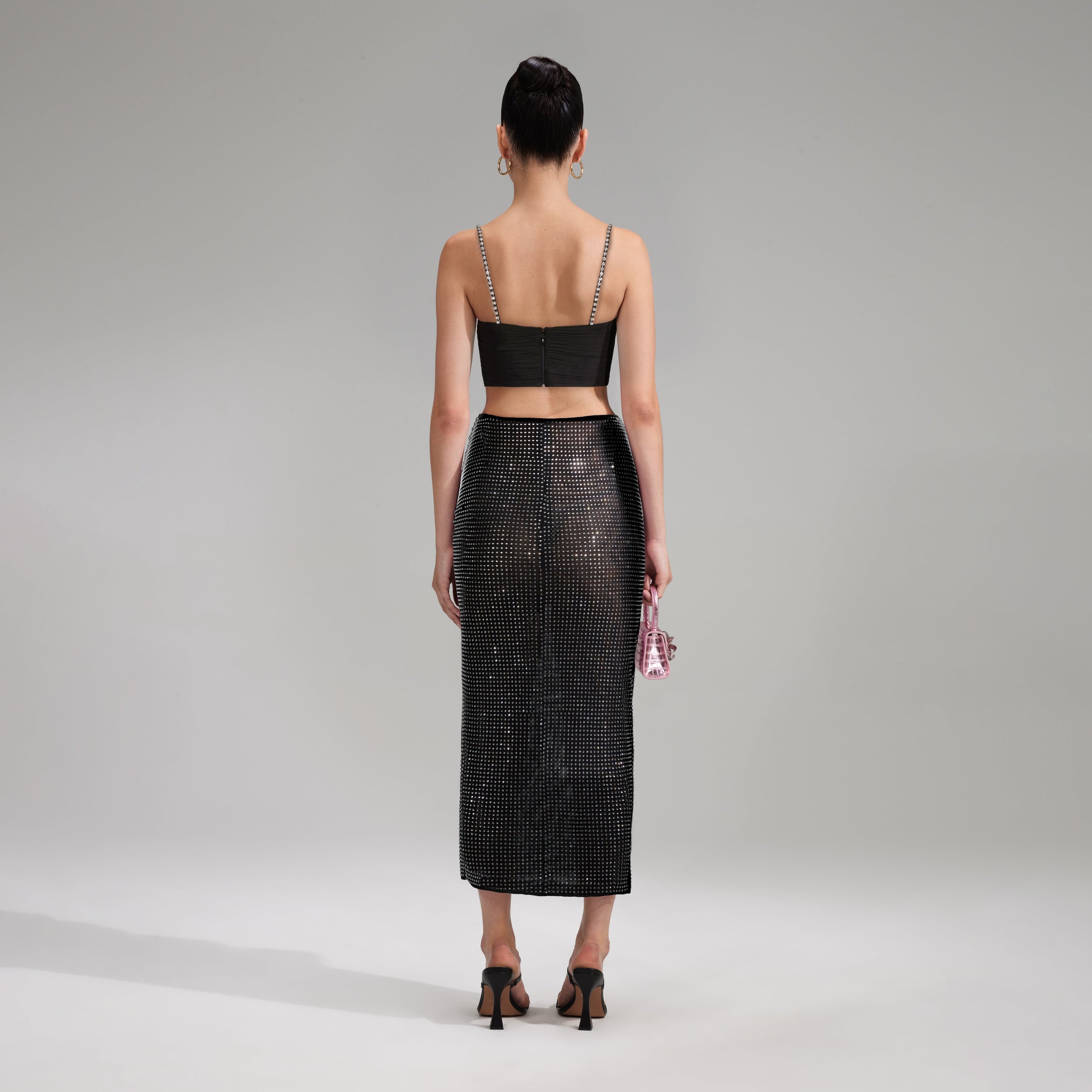 Black Rhinestone Midi Skirt