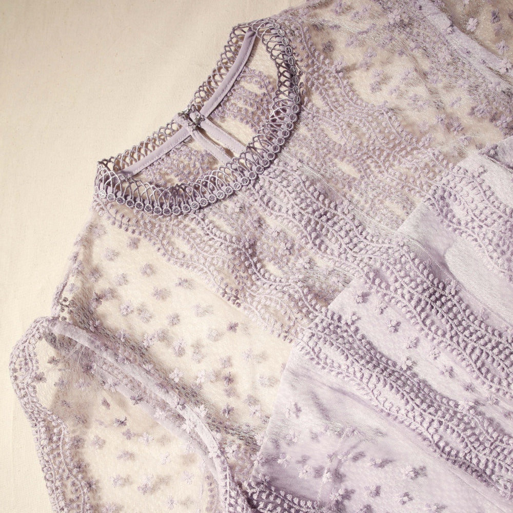 Lilac Tiered Lace Midi Dress
