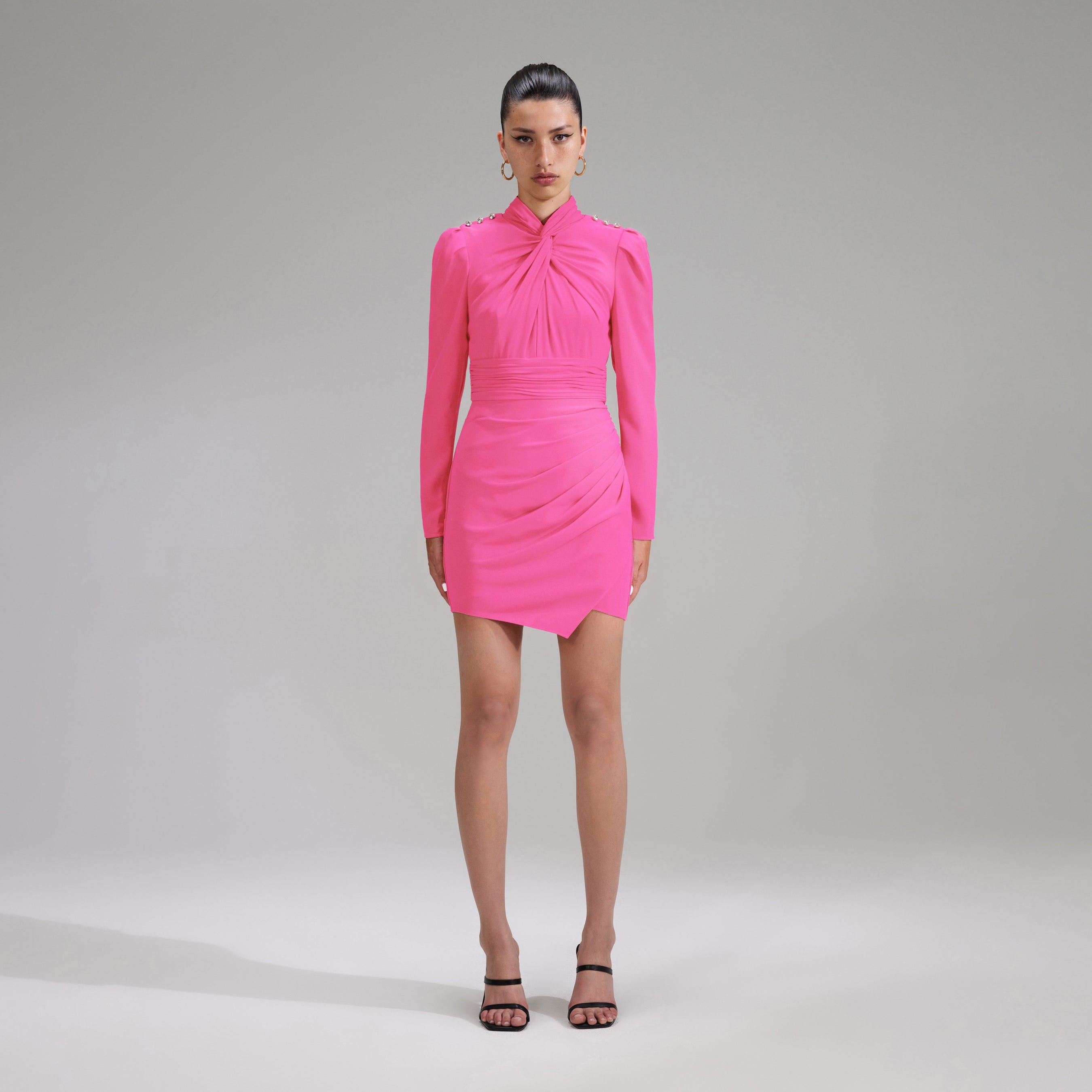 Pink Stretch Crepe Twisted Collar Mini Dress