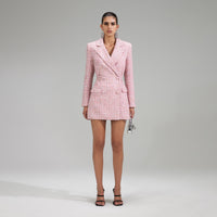 Pink V Neck Boucle Tailored Mini Dress