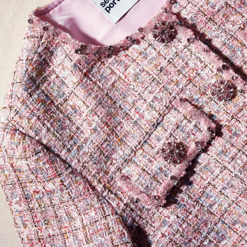Self Portrait Women's Cropped Bouclé-knit Jacket - Pink - Size 10