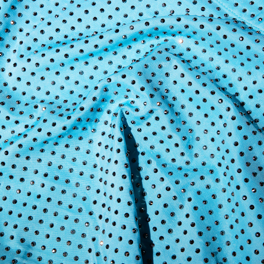 Blue Rhinestone Taffeta Oversized Shirt