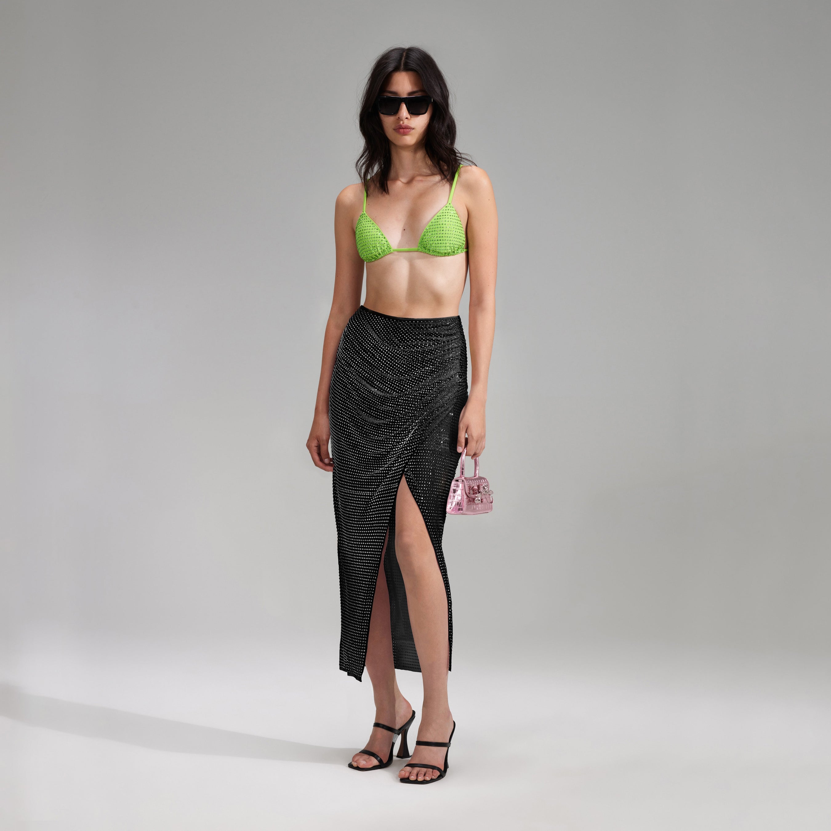 Green Rhinestone Triangle Bikini Top