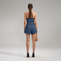 Bandeau Denim Crop Top With Scalloped Edge